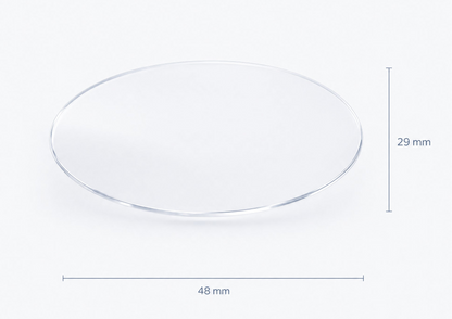 Approximate full oval insert dimensions: 48 mm wide and 29 mm high. Illustration, not a true-scale fit template.