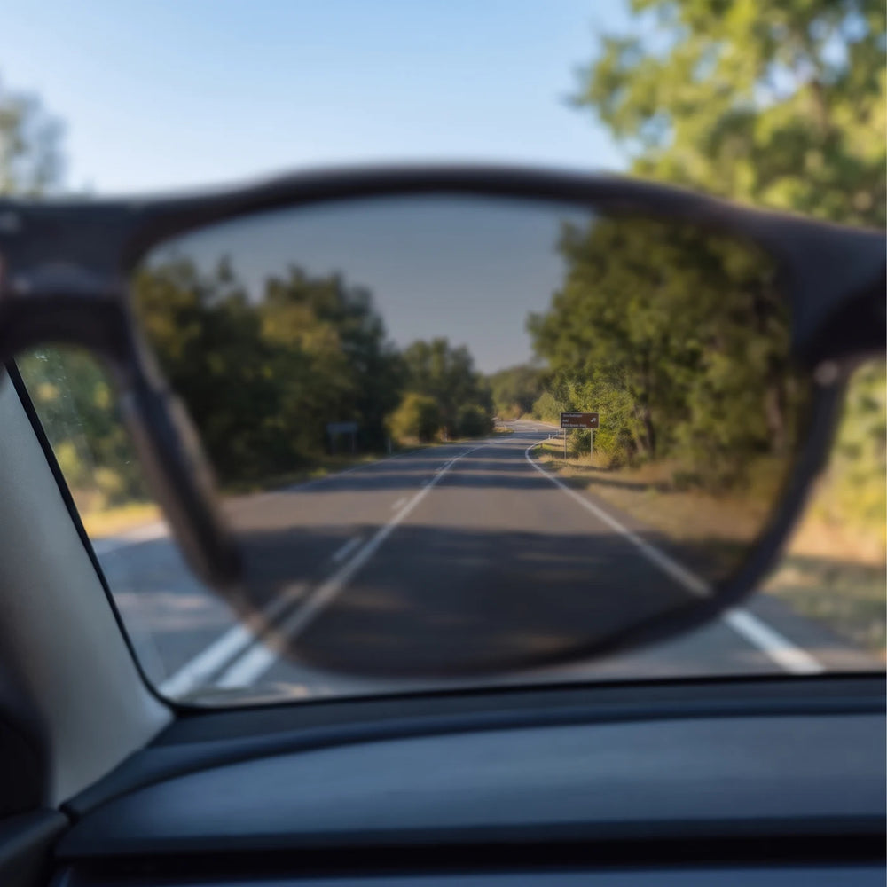 Illustrative blurred view through sunglasses without an insert.